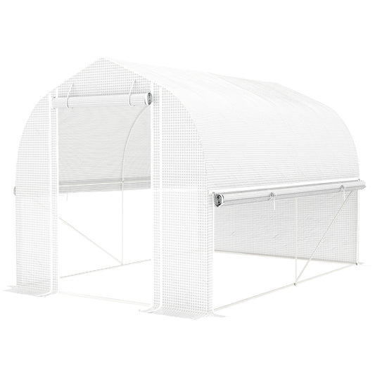 Outsunny 3 x 2 x 2 m Polytunnel-Gewächshaus mit aufrollbaren Seitenwänden, UV-beständiger Kunststoff-Plane und Stahlrahmen, Weiß