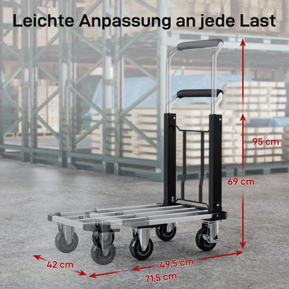 HOMCOM Faltbarer Handwagen, 150 kg Belastbarkeit, erweiterbare Fläche, höhenverstellbarer Griff, für Kisten, Metall, Schwarz