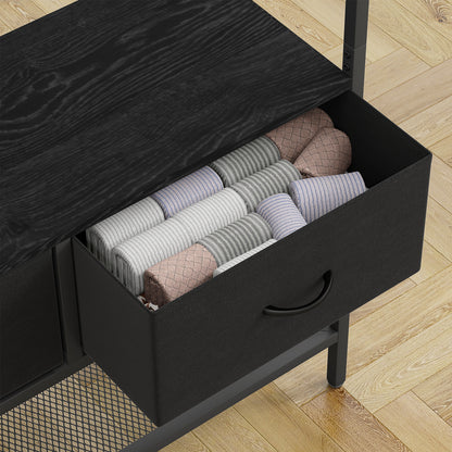 HOMCOM Garderobenständer mit Schuhregal, Kleiderständer im Industrie-Design, 2 Stoffschubladen, 8 Haken, Metallrahmen, Schwarz