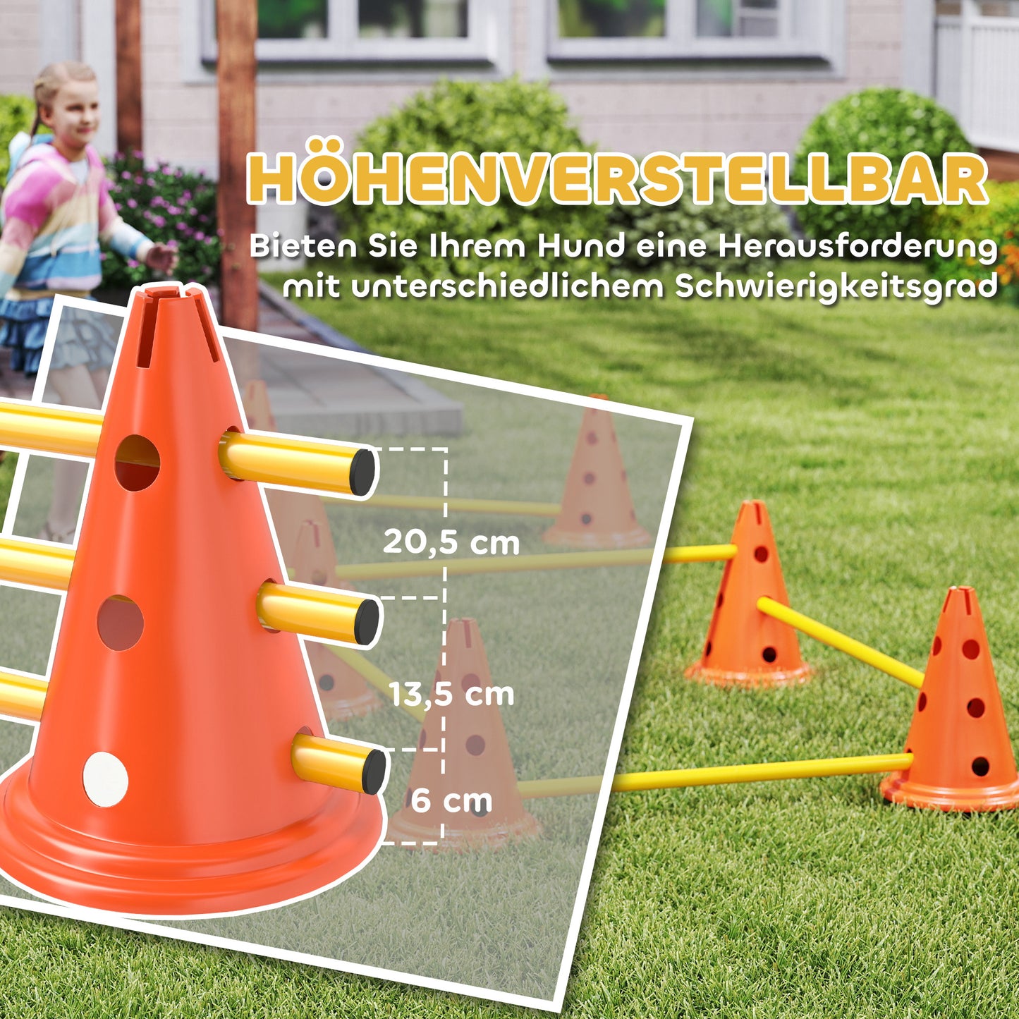 PawHut Agility Set Hunde 6-teiliges Agility-Ausrüstung för Hundetraining Steckhürdenset med 12 Kegel 6 Hürden Tragetasche