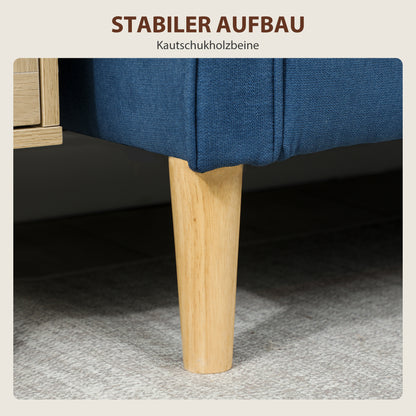HOMCOM Zweisitzer-Sofa mit Stauraum, Knopfheftung, Kissen, Kautschukbaumholz, 117x62x78cm, Blau