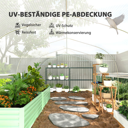 Outsunny 6x3x2 m Gewächshaus, begehbar, 8 Fenster, Tür, Fliegennetze, Metallgestell, Weiß