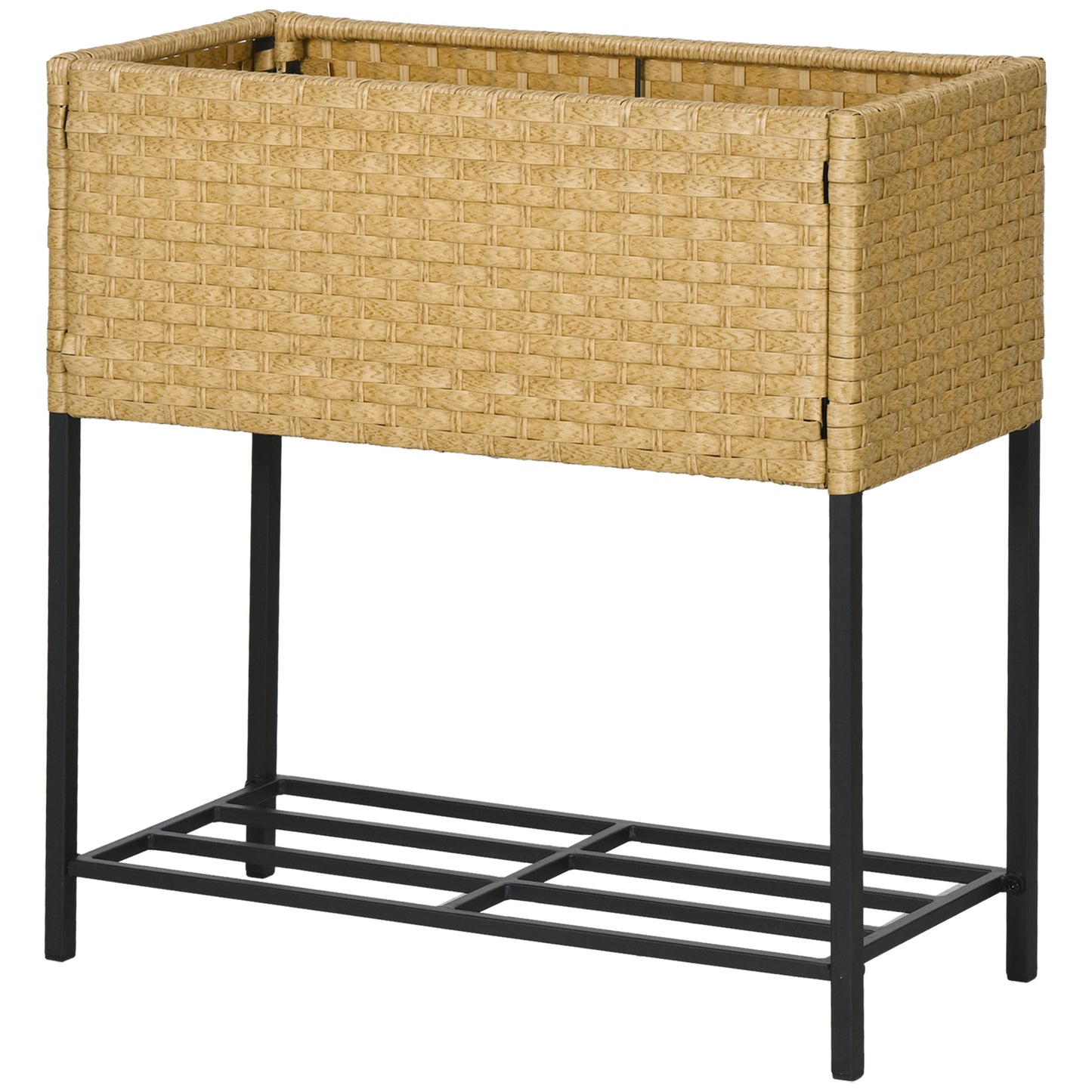 Outsunny Hochbeet, Blumenkasten, tiefe Ablage, Metallrahmen/Polyrattan, 70 x 30 x 72 cm, Sandfarben