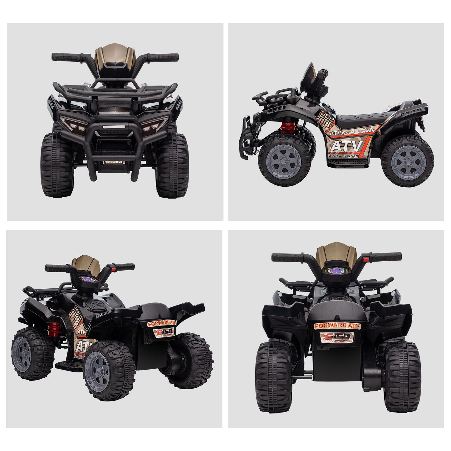 HOMCOM Kinder Quad Elektro 6V Kinderquad mit Vorwärtsfunktion, Musik, Elektro-Quad für Kinder 1,5-3 Jahre Schwarz