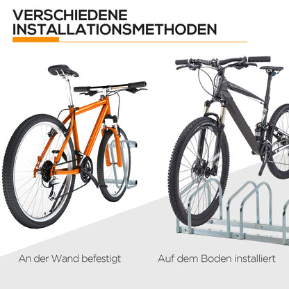 HOMCOM Fahrradständer für 6 Fahrräder wetterfest Wand- oder Bodenmontage Stahl 179 x 33 x 27cm