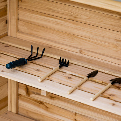 Outsunny Gartenschrank mit 2 Fächern, Metall-Arbeitsplatte mit Aufkantung, Naturholz, 83 x 40 x 92 cm