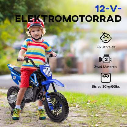 AIYAPLAY Elektro-Motorrad für Kinder, 12V Kindermotorrad mit Musik, Kinderfahrzeug mit Trainingsrädern, 3-6 Jahre, Blau