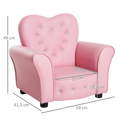 HOMCOM Kindersessel Kindersofa, massiven Holzfüßen Sessel aus Schaumstoff Kinderstuhl für Kinderzimmer, Spielzimmer, 59 x 41,5 x 49 cm, für Kinder 1,5-3 Jahre Rosa