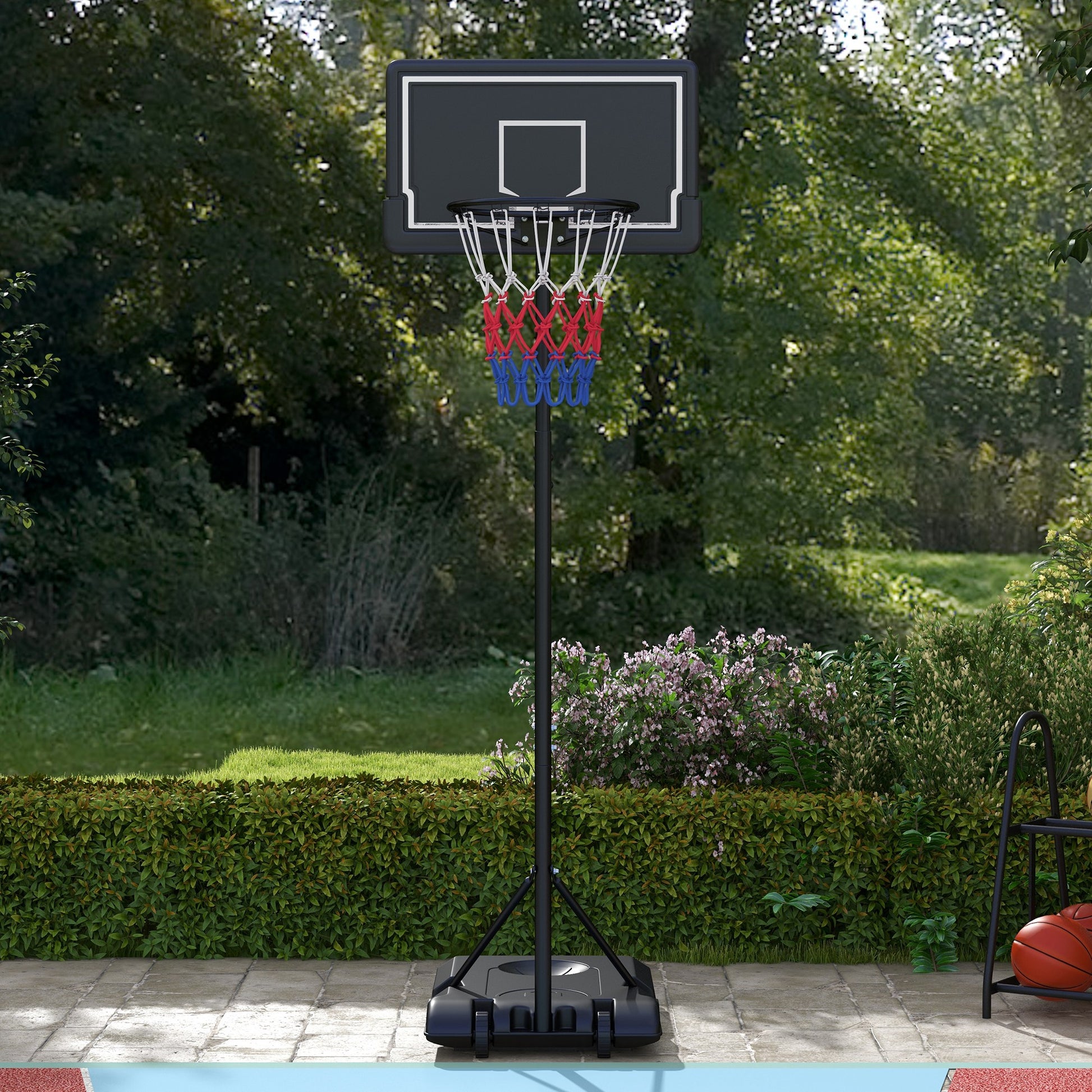 SPORTNOW Basketballständer, höhenverstellbar, mobil, befüllbar, bruchsichere Rückwand, Korbhöhe 1,82 - 2,13 m, Schwarz