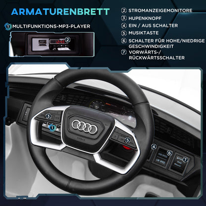 HOMCOM Elektro Kinderauto 12V Elektrofahrzeug Audi E-tron Elektroauto mit Fernbedienung, Sicherheitsgurt, Musik (MP3/USB/TF), Kinderfahrzeug für Kinder 3-5 Jahre, 3-5 km/h, Weiß