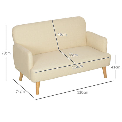 HOMCOM Zweisitzer-Sofa, kompakt, hautfreundlicher Bezug, bis 240 kg, 130x74x79 cm, Cremeweiß