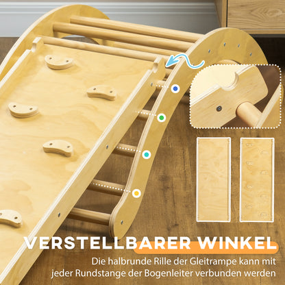 AIYAPLAY Kinder-Kletterset, 4-in-1-Design mit Bogenbrücke, Schaukelwippe, Kissen, Rutschrampe, für den Innenbereich, Holz