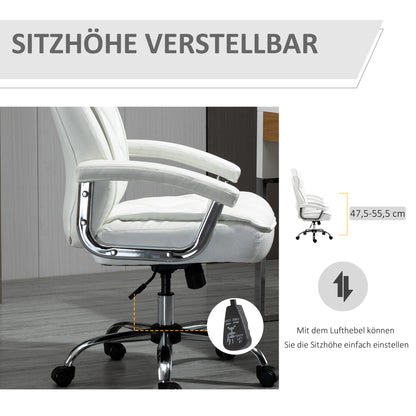 Vinsetto Bürostuhl, ergonomisk Schreibtischstuhl, höhenverstellbarer Drehstuhl med Wippfunktion, Rautenmuster, Konstledare, Gepolsterter Chefsessel, Weiß