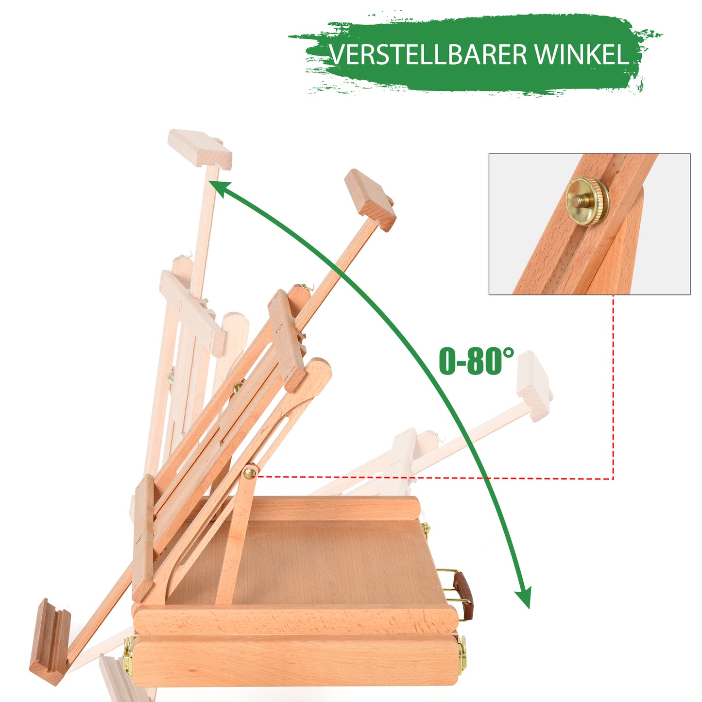 Vinsetto Staffelei Keilrahmen Kofferstaffelei Atelierstaffelei Winkelverstellbar Faltbar mit Schublade Buchenholz Natur 42 x 36 x 12,5 cm