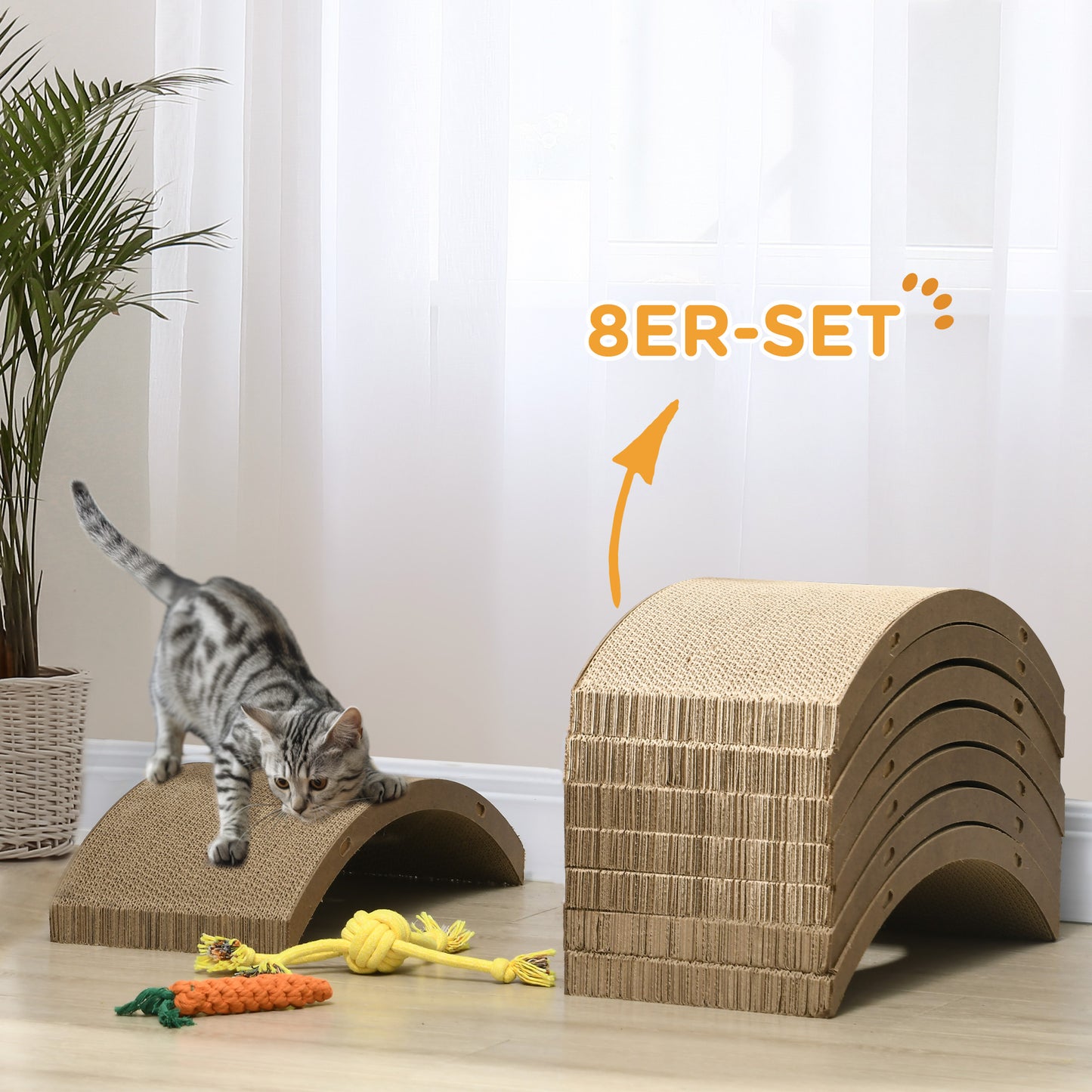 PawHut Kratzbrett-Set für Katzenlaufrad, belastbar bis 5kg, 55x25,5x3cm, Braun