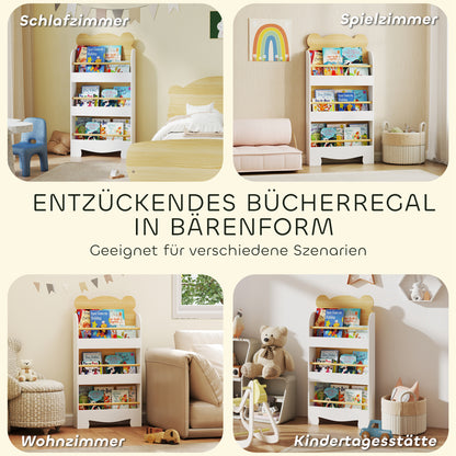 AIYAPLAY Bücherregal für Kinder Kinderregal mit 3 Ablagen Aufbewahrungsregal aus Holz 55x15x110cm Weiß