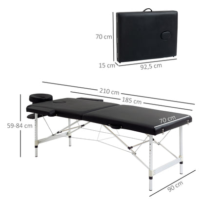HOMCOM Massageliege, 2 Zonen klappbarer Massagetisch mit Kunstleder-Bezug, Kopfstütze, Armlehnen, Tasche, höhenverstellbare Massagebank 90cm Breit bis 225 kg belastbar, Schwarz