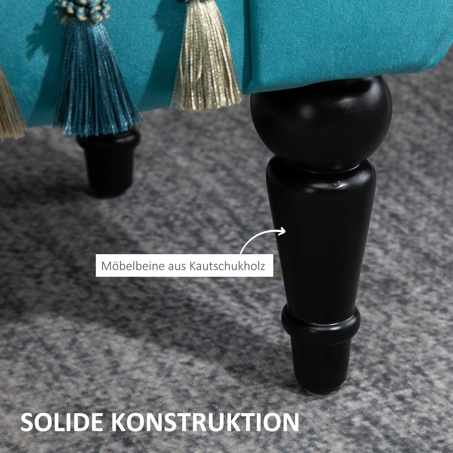 HOMCOM Sitzbank Polsterbank mit Samt-Bezug, Armlehne Bettbank mit Holzrahmen, Schuhbank für Schlafzimmer, Wohnzimmer, Flur 117 x 40 x 58 cm Blå