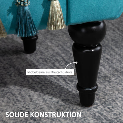 HOMCOM Sitzbank Polsterbank mit Samt-Bezug, Armlehne Bettbank mit Holzrahmen, Schuhbank für Schlafzimmer, Wohnzimmer, Flur 117 x 40 x 58 cm Blå