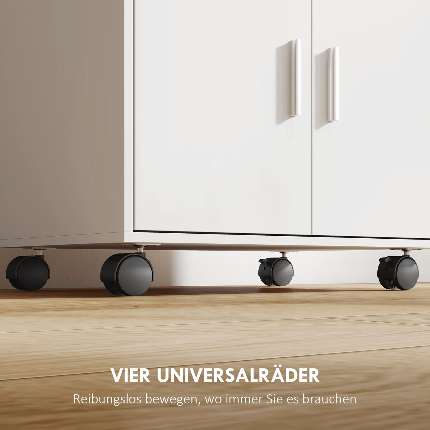 HOMCOM Mikrowellenschrank, Regal, Doppeltürschrank, Schublade, Rollen, Weiß