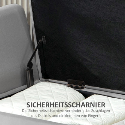 HOMCOM Sitzbank mit Stauraum und Armlehnen, Truhenbank, samtartiges Polyester, Kautschukholz, Hellgrau, 107 x 42 x 65 cm