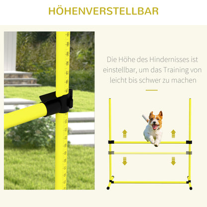 PawHut Hunde Agility-Set, Hürden/Slamonstangen/Bodenstangen, Tragetasche, robust, Gelb