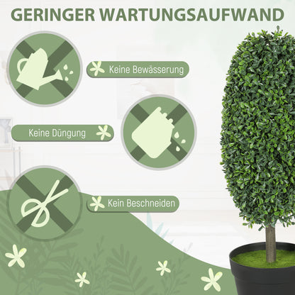 HOMCOM 2er-Set künstliche Pflanzen, UV-beständige Kunstbäume im Topf, Kunststoff, Zement, Grün