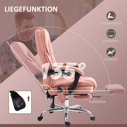 Vinsetto Ergonomischer Bürostuhl mit Massagefunktion, Fußstütze, drehbar, rollbar, Rosa