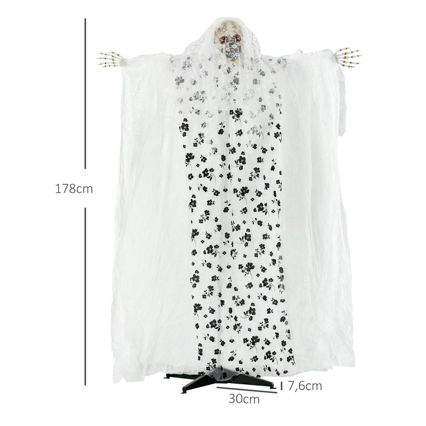 Outsunny Halloween-Dekoration Geisterbraut, Schreie &amp; Augenleuchten, bewegungsaktiviert, 170cm groß, Inomhus