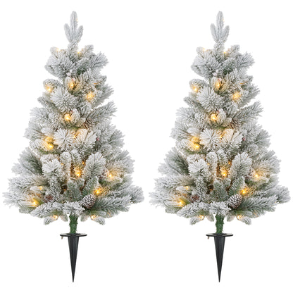 HOMCOM Weihnachtsbaum mit LED-Beleuchtung, 2er-Set, 107 cm, Tannenzapfen, rote Beeren, feuersicher, Grün/Weiß
