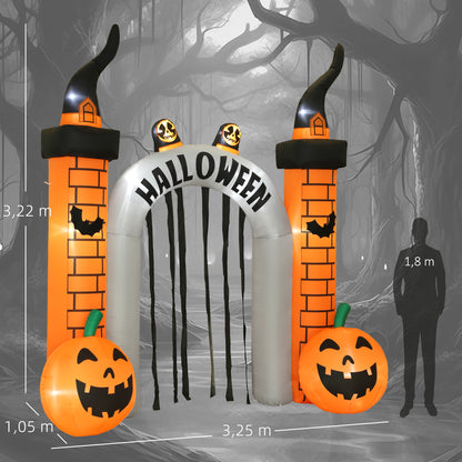 Outsunny Aufblasbarer Halloween-Torbogen, Kürbis-Design, LEDs, Heringe, Polyester