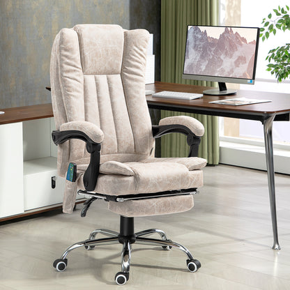 Vinsetto Bürostuhl mit Massagefunktion, Ergonomischer Schreibtischstuhl mit Liegefunktion, Heizfunktion, Seitentasche, Cremeweiß