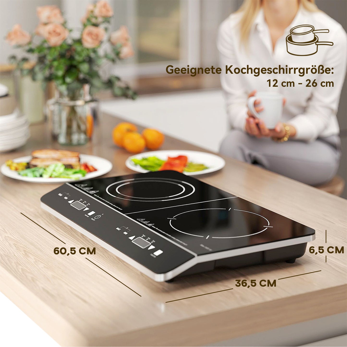 HOMCOM Tragbares Induktionskochfeld, 10-stufige Temperaturregelung, Touchpanel, Schwarz