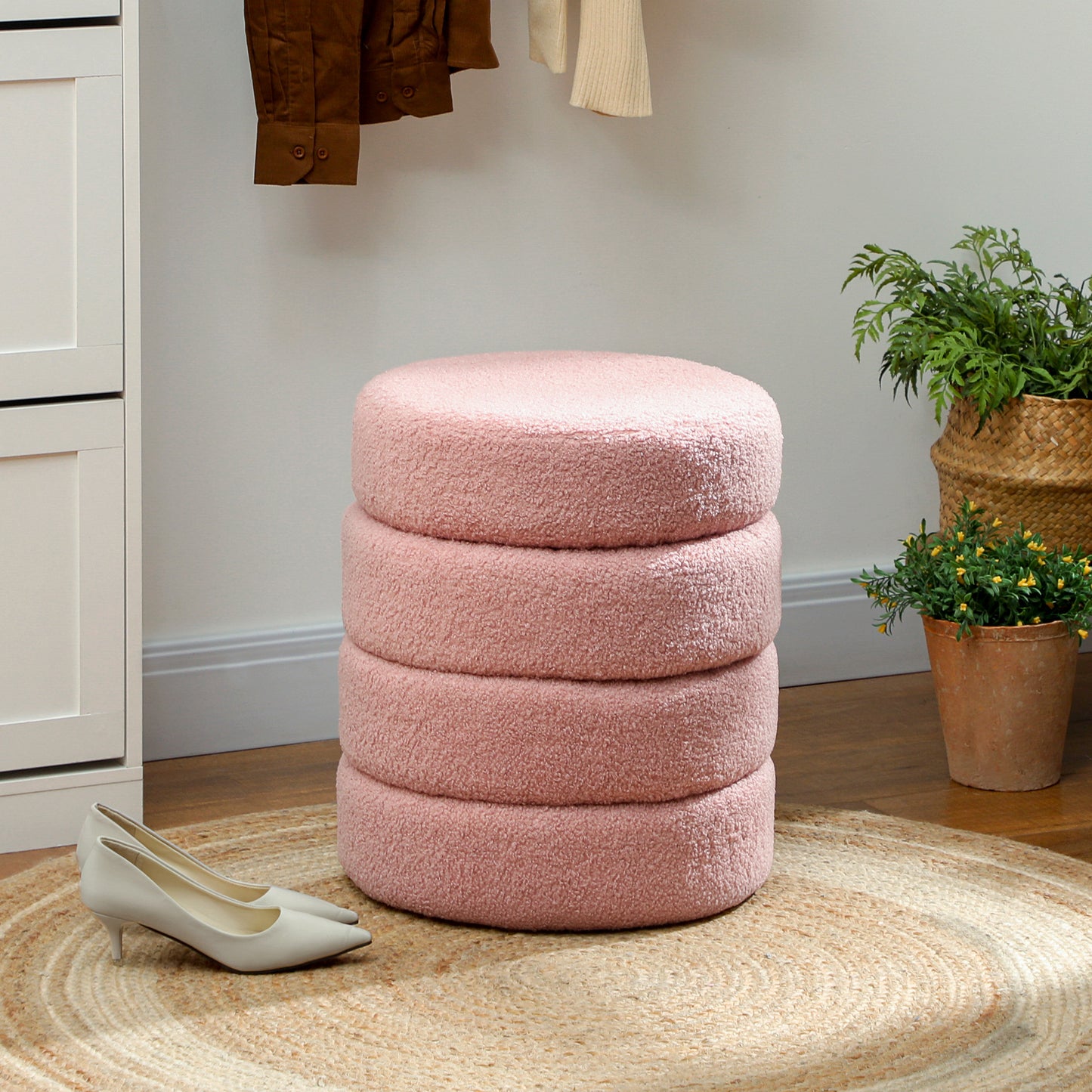 HOMCOM Hocker, rund, Teddyfleece, bis 120kg, Φ40x45H cm, Rosa
