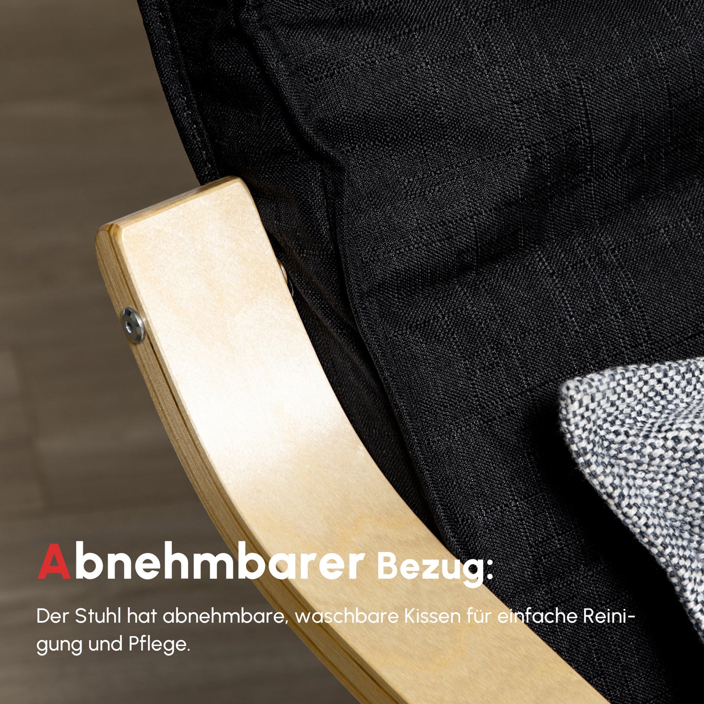 HOMCOM Relaxsessel, Ruheliege, verstellbares Fußteil, Auflage, Holz+Schwarz, 66,5 x 94 x 100cm