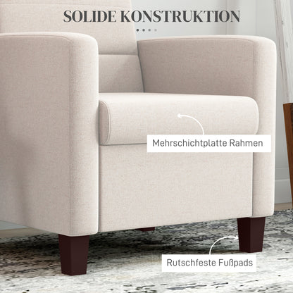 HOMCOM Polstersessel in Leinenoptik, Schaumstoff, Sitzkissen, Holzrahmen, Cremeweiß