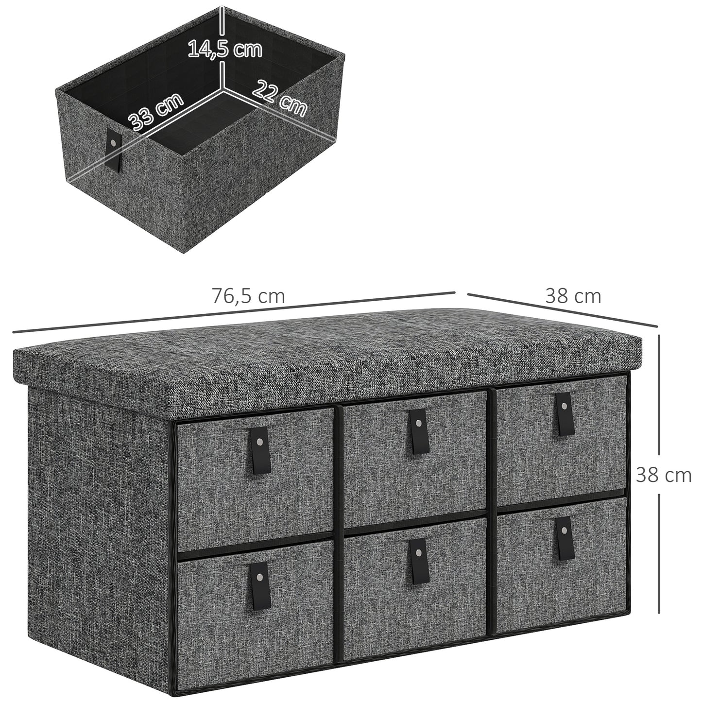HOMCOM Gepolsterte Schuhbank, 6 Schuhfächer, MDF-Rahmen, Leinenoptik, Grau