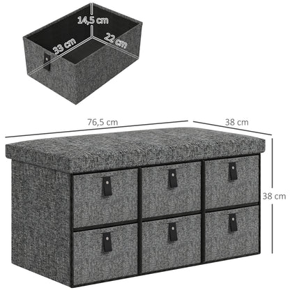 HOMCOM Gepolsterte Schuhbank, 6 Schuhfächer, MDF-Rahmen, Leinenoptik, Grau