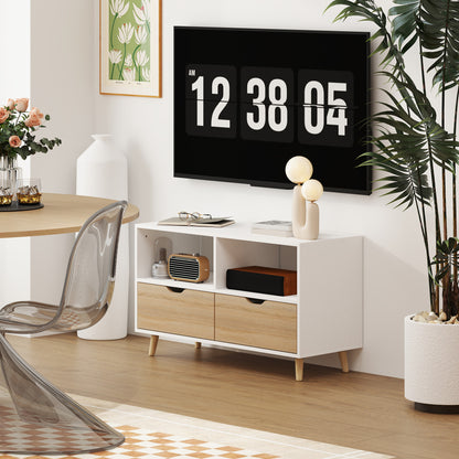 HOMCOM TV-Schrank, TV-Kommode mit Schubladen, Offene Regale, Holz, 99 x 39 x 58 cm, Weiß