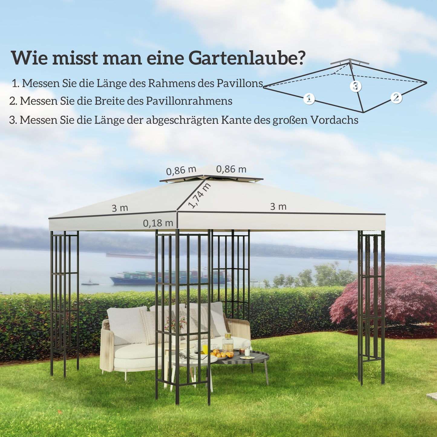 Outsunny Ersatzdach für Pavillon 3x3m wasserabweisend Pavillondach für Metallpavillon Pavillon Ersatzdach Gartenpavillon Partyzelt Gartenzelt Polyester Cremeweiß