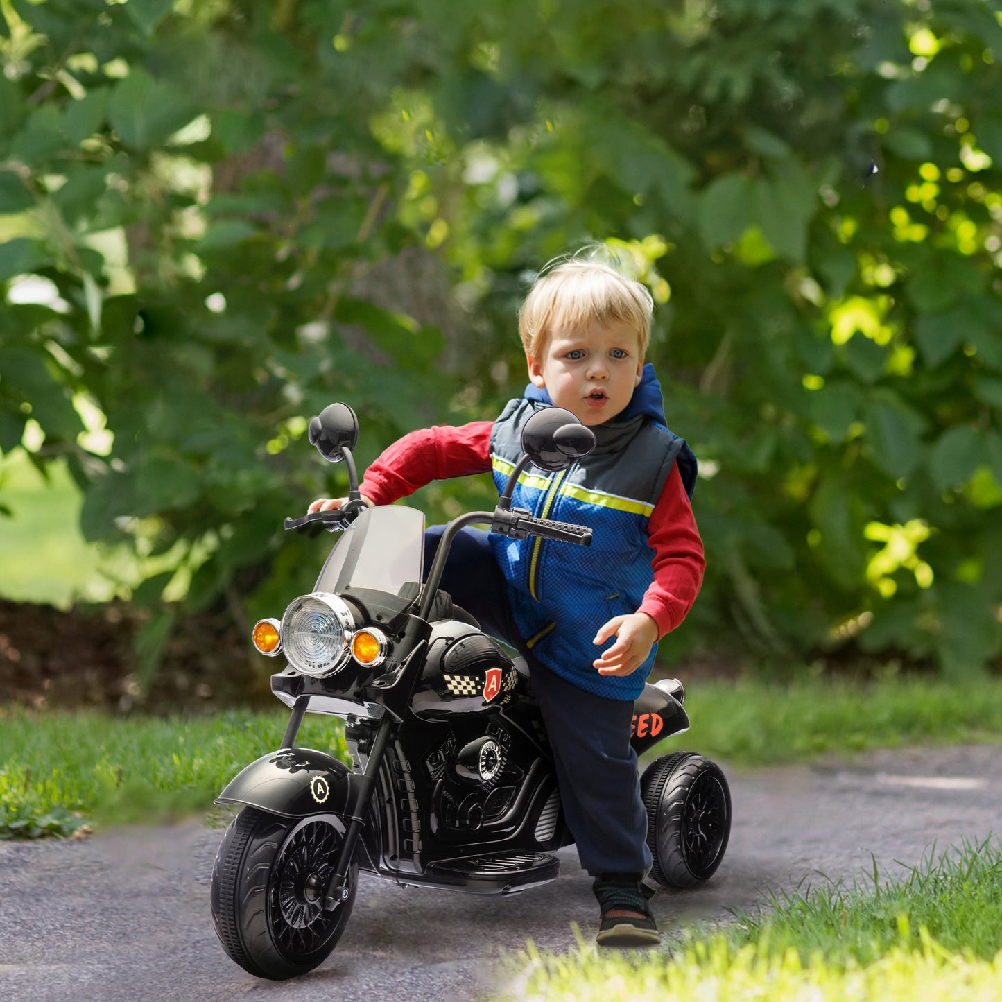 AIYAPLAY Elektro-Kindermotorrad, 3-5 km/h, Chopper, Licht & Musik, für Kinder 3-6 Jahre, Schwarz