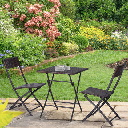 Outsunny Polyrattan Bistroset für 2 Personen Sitzgruppe Rotting Gartenmöbel Set Garnitur Braun
