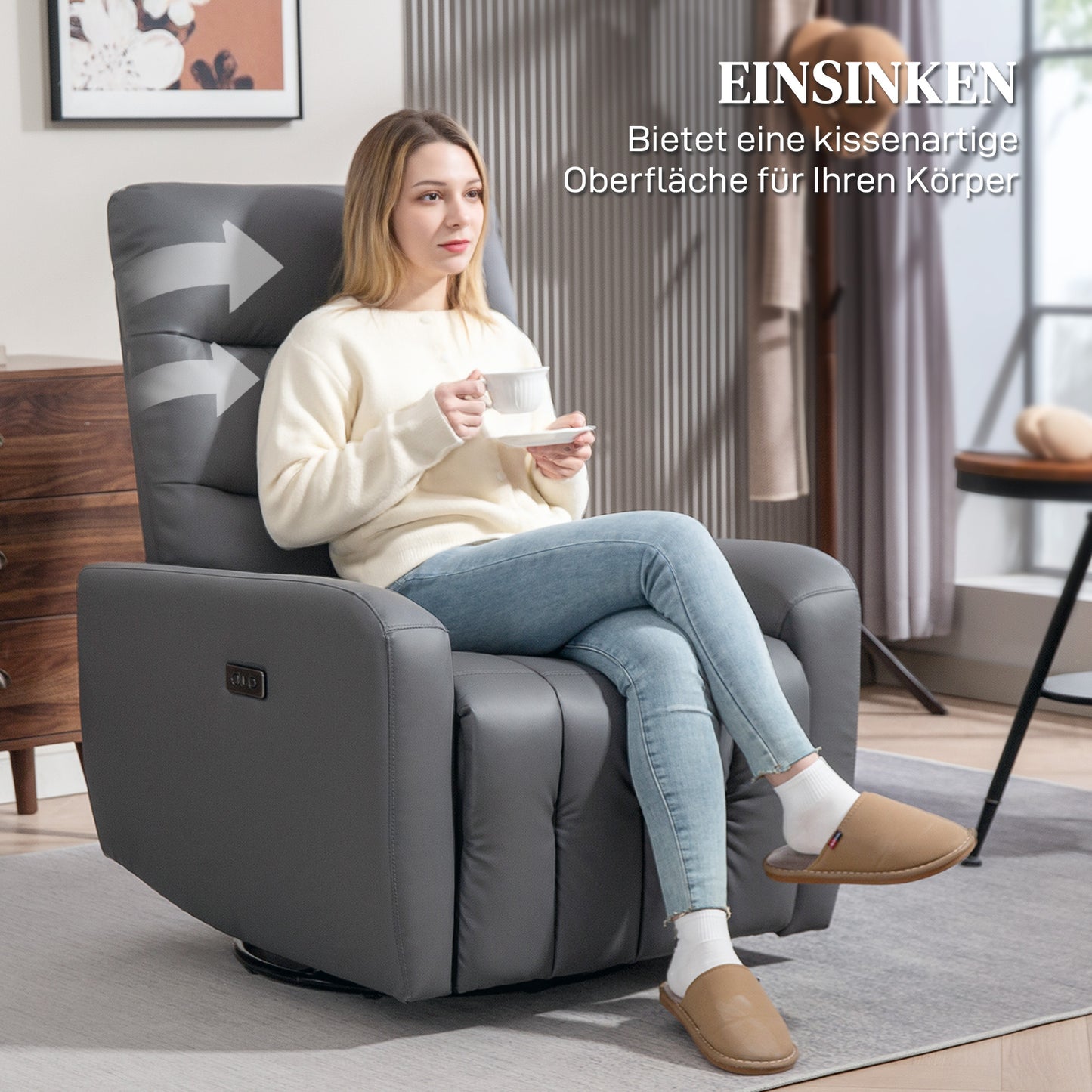 HOMCOM Relaxsessel, Polstersessel mit Liegefunktion, Fernbedienung, USB-Anschluss, Grau