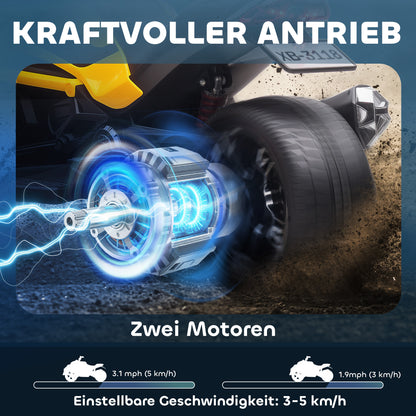 AIYAPLAY Elektrisches Kinderfahrzeug, Reverse-Dreirad-Design, Batteriebetrieb, MP3-Player, Hupe, 2 Geschwindigkeiten, LED-Lichter, 3-8 Jahre, Gelb