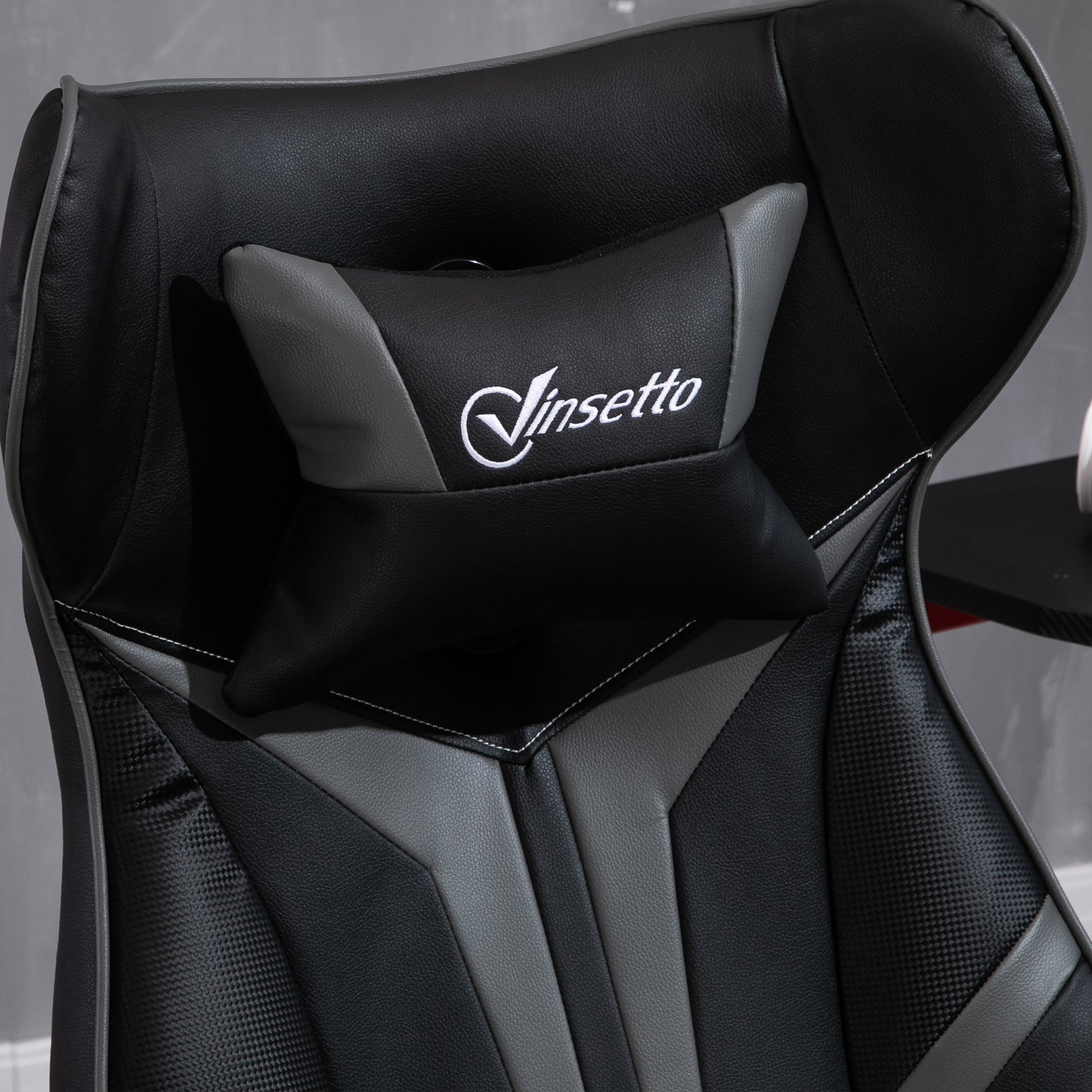 Vinsetto Gaming Stuhl ergonomischer Computerstuhl mit Wippfunktion Drehstuhl höhenverstellbar Stahl Schwarz+Grau 67 x 70 x 106-112 cm