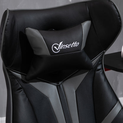 Vinsetto Gaming Stuhl ergonomischer Computerstuhl mit Wippfunktion Drehstuhl höhenverstellbar Stahl Schwarz+Grau 67 x 70 x 106-112 cm