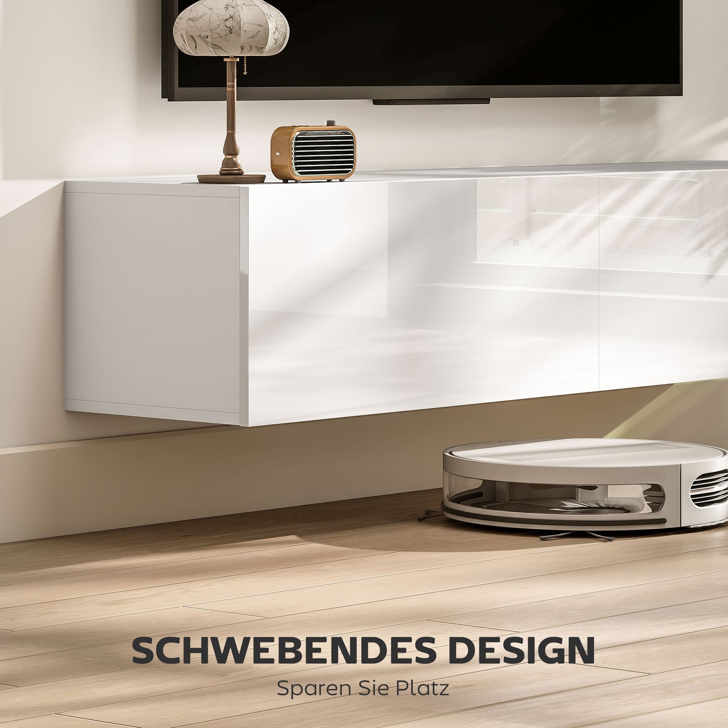 HOMCOM Wandmontierter TV-Schrank, schwebende TV-Kommode mit viel Ablagefläche und Stauraum, Spanplatte, Weiß