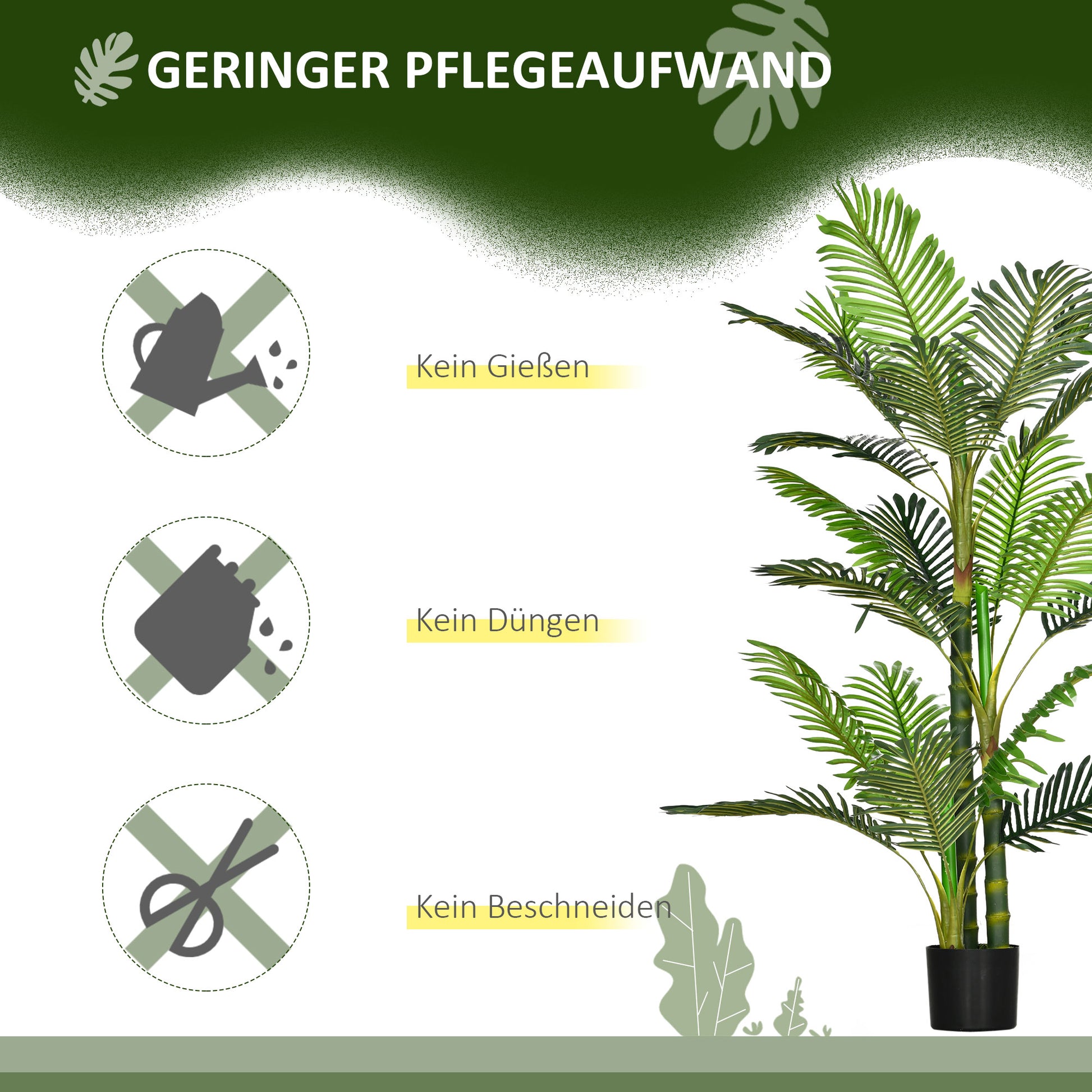 HOMCOM Kunstpflanze, künstliche Palme, inkl. Übertopf; 19,5 cm x 19,5 cm x 150 cm, Grün + Schwarz