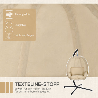 Outsunny Hängesessel, Eiförmiger Schaukelsitz mit weichem Kissen, für drinnen und draußen geeignet, 125L x 95B x 170H cm, Khaki