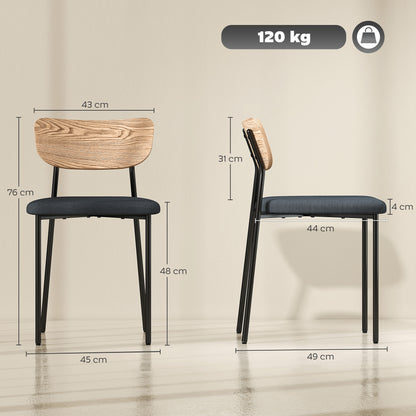 HOMCOM 2er-Set Esszimmerstühle, Leinenoptik, armloses Design, Metallbeine, Grau